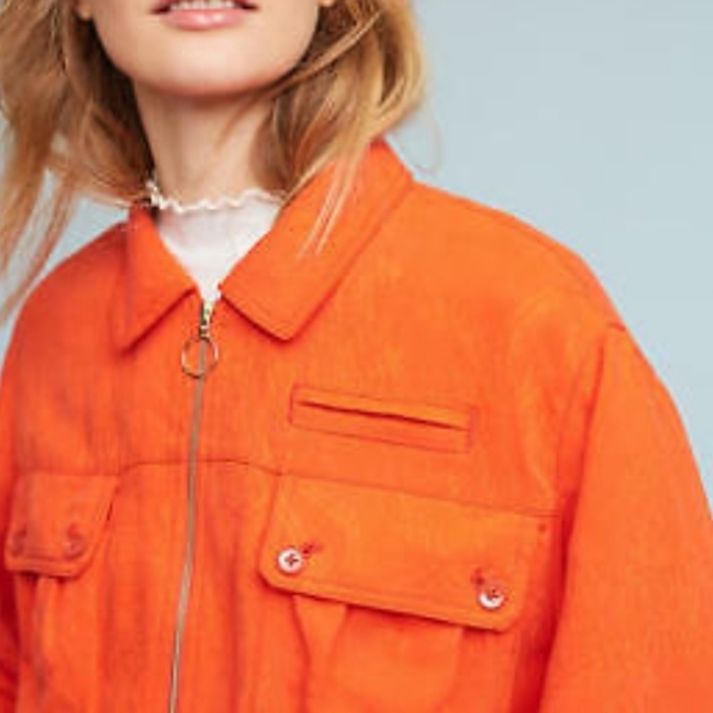 ANTHROPOLOGIE Cartonnier  Jacquard Eisenhower Jacket Size XXS Orange - Picture 2 of 12